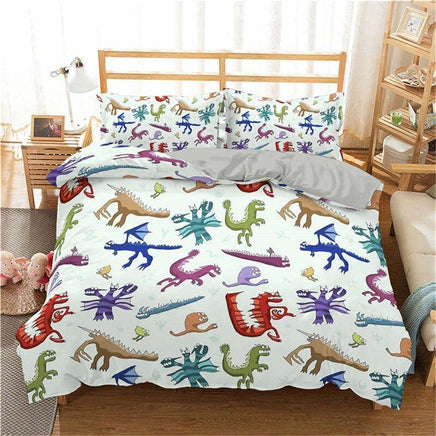 Dinosaur Bedding 3D Family Cartoon Printed Bedding Sets For Kids Sky Blue