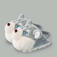 Dog Slippers Warm Indoor For Women Men Soft Faux Fur Home Shoes Cute Puppy Shape Platform Plush Slippers Gray A