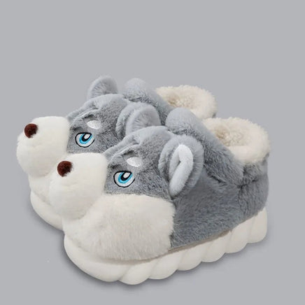 Dog Slippers Warm Indoor For Women Men Soft Faux Fur Home Shoes Cute Puppy Shape Platform Plush Slippers Gray B
