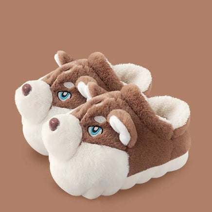 Dog Slippers Warm Indoor For Women Men Soft Faux Fur Home Shoes Cute Puppy Shape Platform Plush Slippers Khaki B