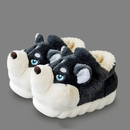 Dog Slippers Warm Indoor For Women Men Soft Faux Fur Home Shoes Cute Puppy Shape Platform Plush Slippers