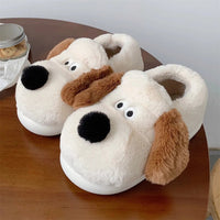 Dog Slippers Womens Cotton Warm Plush Slippers Home Casual Comfort Soft Sole Anti Slip Beige
