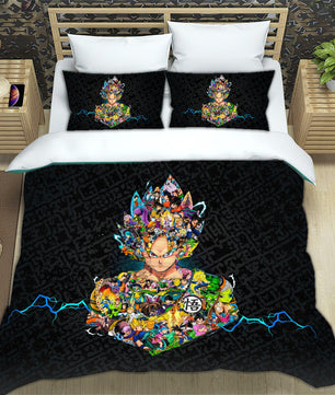 Dragon Ball Z Bedding Goku Duvet Cover Black Blue Purple Quilted Pillowcase Bedspread - Lusy Store LLC
