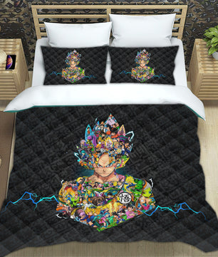 Dragon Ball Z Bedding Goku Duvet Cover Black Blue Purple Quilted Pillowcase Bedspread - Lusy Store LLC
