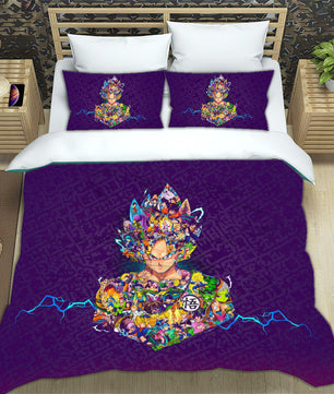 Dragon Ball Z Bedding Goku Duvet Cover Black Blue Purple Quilted Pillowcase Bedspread - Lusy Store LLC