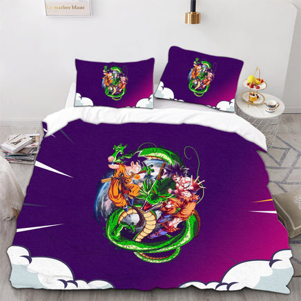 Dragon Ball Z Bedding Goku Duvet Cover Grey Purple Quilted Pillowcase Bedspread - Lusy Store LLC