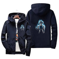 Dragon Ball Z Jacket Mens Windbreaker Streetwear Zip Up Hoodie Navy Blue