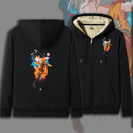 Dragon Ball Zip Hoodie dbz Goku Jacket Warm Coat Thick Lambswool Hoodies - Lusy Store LLC