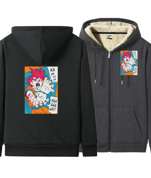 Dragon Ball Zip Hoodie dbz Goku Jacket Warm Coat Thick Lambswool Hoodies - Lusy Store LLC