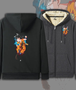 Dragon Ball Zip Hoodie dbz Goku Jacket Warm Coat Thick Lambswool Hoodies - Lusy Store LLC