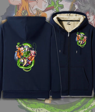 Dragon Ball Zip Hoodie dbz Goku Jacket Warm Coat Thick Lambswool Hoodies - Lusy Store LLC