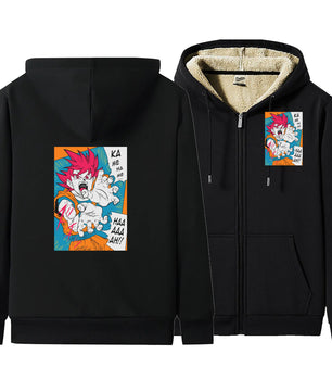Dragon Ball Zip Hoodie dbz Goku Jacket Warm Coat Thick Lambswool Hoodies - Lusy Store LLC