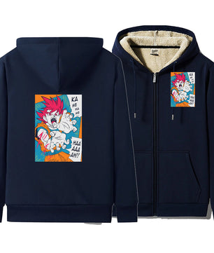 Dragon Ball Zip Hoodie dbz Goku Jacket Warm Coat Thick Lambswool Hoodies - Lusy Store LLC