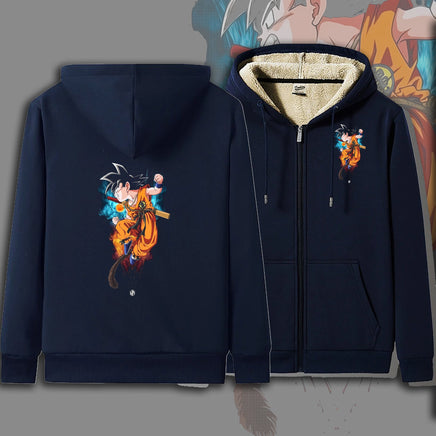 Dragon Ball Zip Hoodie dbz Goku Jacket Warm Coat Thick Lambswool Hoodies - Lusy Store LLC