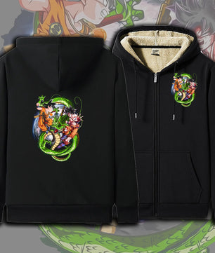Dragon Ball Zip Hoodie dbz Goku Jacket Warm Coat Thick Lambswool Hoodies - Lusy Store LLC