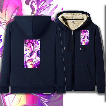 Dragon Ball Zip Hoodie dbz Vegeta Jacket Warm Coat Thick Lambswool Hoodies - Lusy Store LLC