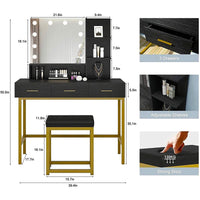 Dresser For Women Black Vanity & Stool Set with LED Lights and Mirror Wide F434 - Lusy Store