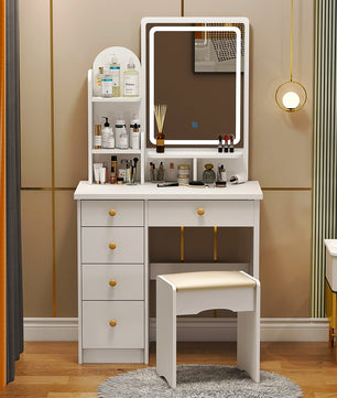 Dresser For Women Makeup Vanity Set Table With LED Light Mirror Stool F426 - Lusy Store