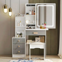 Dresser For Women Makeup Vanity Set Table With LED Light Mirror Stool F426 - Lusy Store