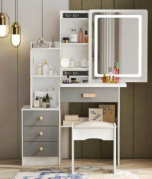 Dresser For Women Makeup Vanity Set Table With LED Light Mirror Stool F426 - Lusy Store