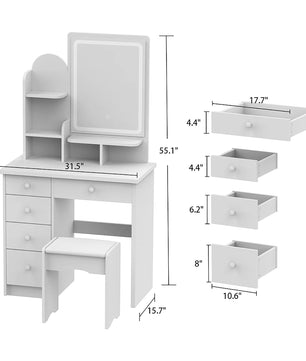 Dresser For Women Makeup Vanity Set Table With LED Light Mirror Stool F426 - Lusy Store