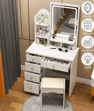 Dresser For Women Makeup Vanity Set Table With LED Light Mirror Stool F426 - Lusy Store