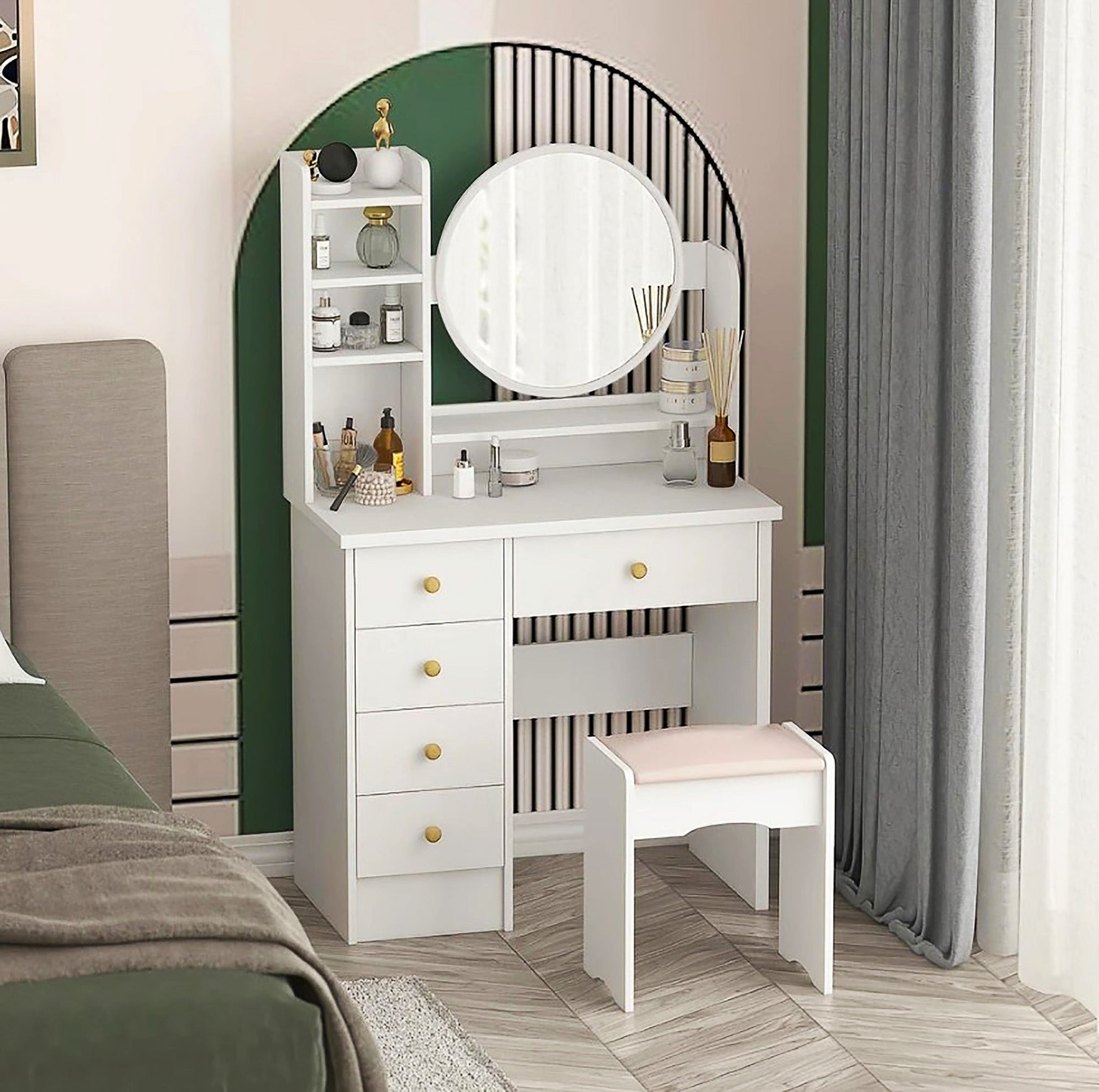 Dresser For Women Makeup Vanity Set Table With LED Light Mirror Stool F426 - Lusy Store