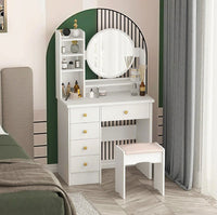 Dresser For Women Makeup Vanity Set Table With LED Light Mirror Stool F426 - Lusy Store
