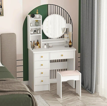 Dresser For Women Makeup Vanity Set Table With LED Light Mirror Stool F426 - Lusy Store