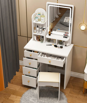 Dresser For Women Makeup Vanity Set Table With LED Light Mirror Stool F426 - Lusy Store