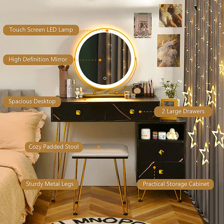 Dresser For Women Modern and Fashionable Dresser Three-Color Adjustable LED Lighting and Rotating Mirror F424 - Lusy Store