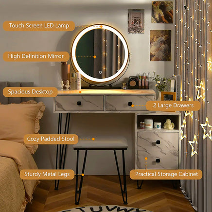 Dresser For Women Modern and Fashionable Dresser Three-Color Adjustable LED Lighting and Rotating Mirror F424 - Lusy Store