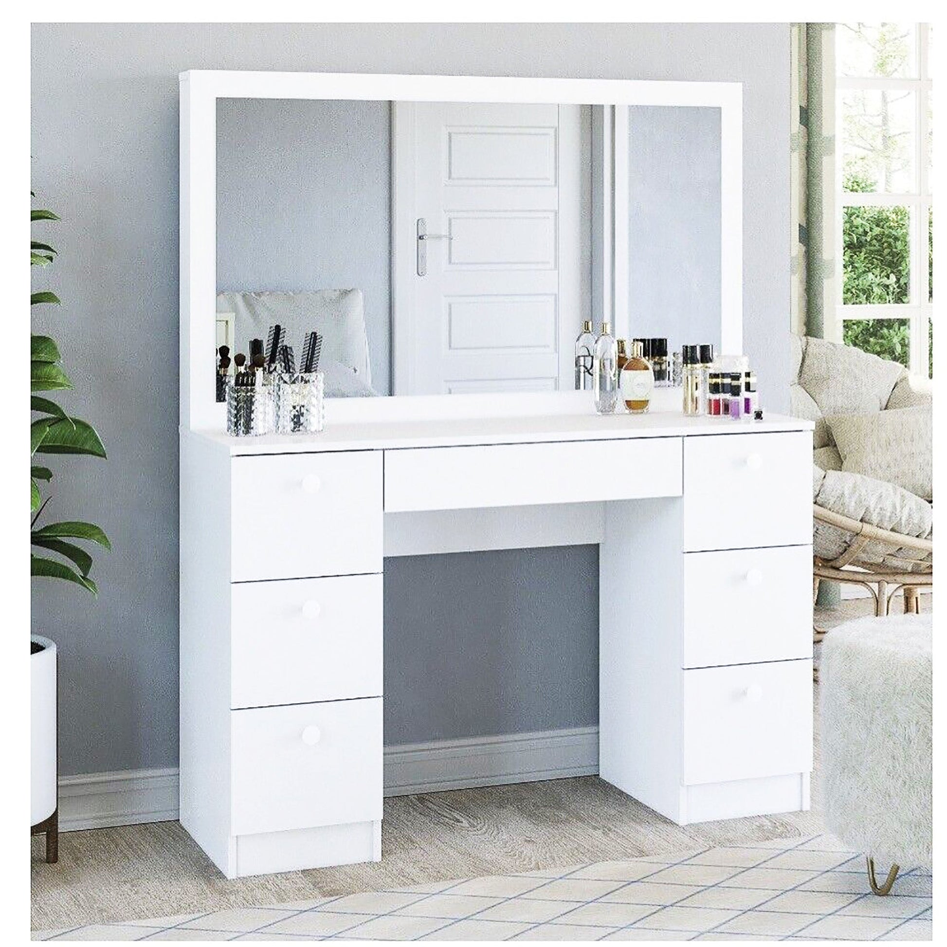 Dresser For Women Modern Vanity Desk With Large Mirror And Multiple Drawers F431 - Lusy Store