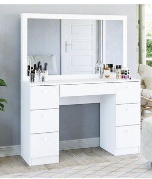 Dresser For Women Modern Vanity Desk With Large Mirror And Multiple Drawers F431 - Lusy Store