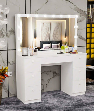 Dresser For Women Modern Vanity Desk With Large Mirror And Multiple Drawers F431 - Lusy Store