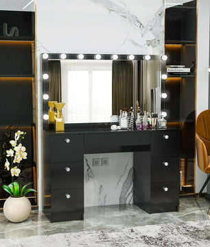 Dresser For Women Modern Vanity Desk With Large Mirror And Multiple Drawers F431 - Lusy Store