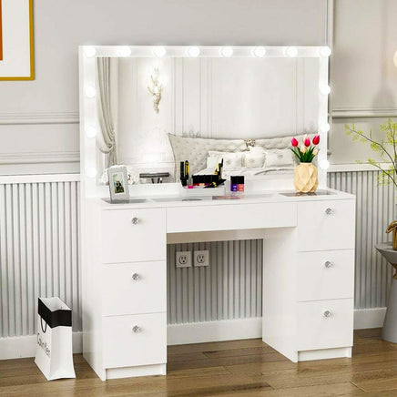 Dresser For Women Modern Vanity Desk With Large Mirror And Multiple Drawers F431 White