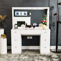 Dresser For Women Modern Vanity Desk With Large Mirror And Multiple Drawers F431
