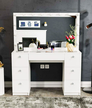 Dresser For Women Modern Vanity Desk With Large Mirror And Multiple Drawers F431 - Lusy Store