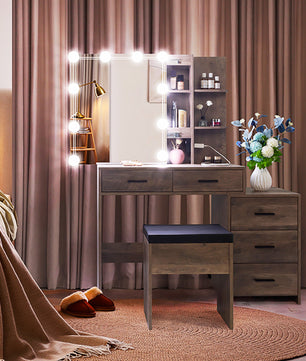 Dresser For Women Particleboard Makeup Vanity Set Table 5 Pumps 2 Shelves F427 - Lusy Store