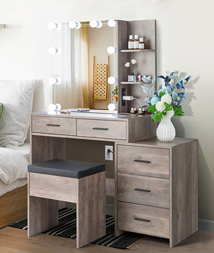 Dresser For Women Particleboard Makeup Vanity Set Table 5 Pumps 2 Shelves F427 - Lusy Store