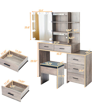 Dresser For Women Particleboard Makeup Vanity Set Table 5 Pumps 2 Shelves F427 - Lusy Store