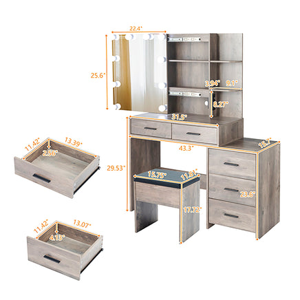 Dresser For Women Particleboard Makeup Vanity Set Table 5 Pumps 2 Shelves F427 - Lusy Store