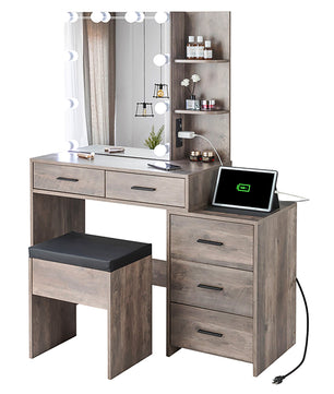 Dresser For Women Particleboard Makeup Vanity Set Table 5 Pumps 2 Shelves F427 - Lusy Store