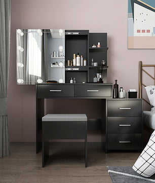 Dresser For Women Particleboard Makeup Vanity Set Table 5 Pumps 2 Shelves F427 - Lusy Store