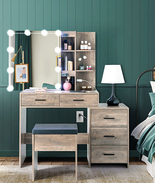 Dresser For Women Particleboard Makeup Vanity Set Table 5 Pumps 2 Shelves F427 - Lusy Store