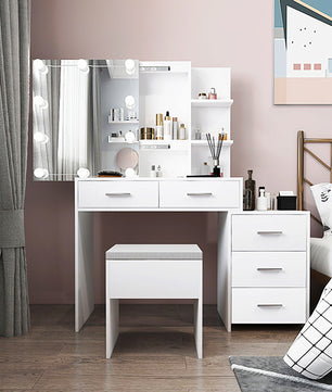 Dresser For Women Particleboard Makeup Vanity Set Table 5 Pumps 2 Shelves F427 - Lusy Store
