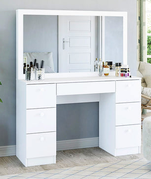 Dresser For Women Vanity Desk Set Modern Corner Desk With MDF Glass Mirror Makeup & 7 Large Drawers F435 - Lusy Store