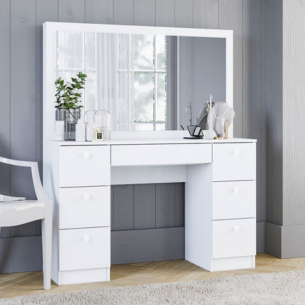 Dresser For Women Vanity Desk Set Modern Corner Desk With MDF Glass Mirror Makeup & 7 Large Drawers F435