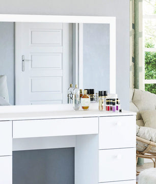 Dresser For Women Vanity Desk Set Modern Corner Desk With MDF Glass Mirror Makeup & 7 Large Drawers F435 - Lusy Store